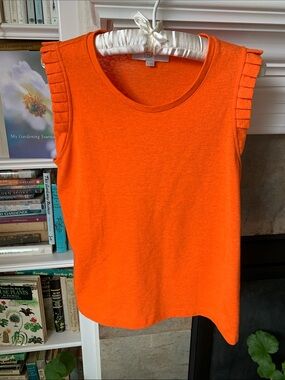 LOFT Bright Orange Pleated Shoulder Knit Tank